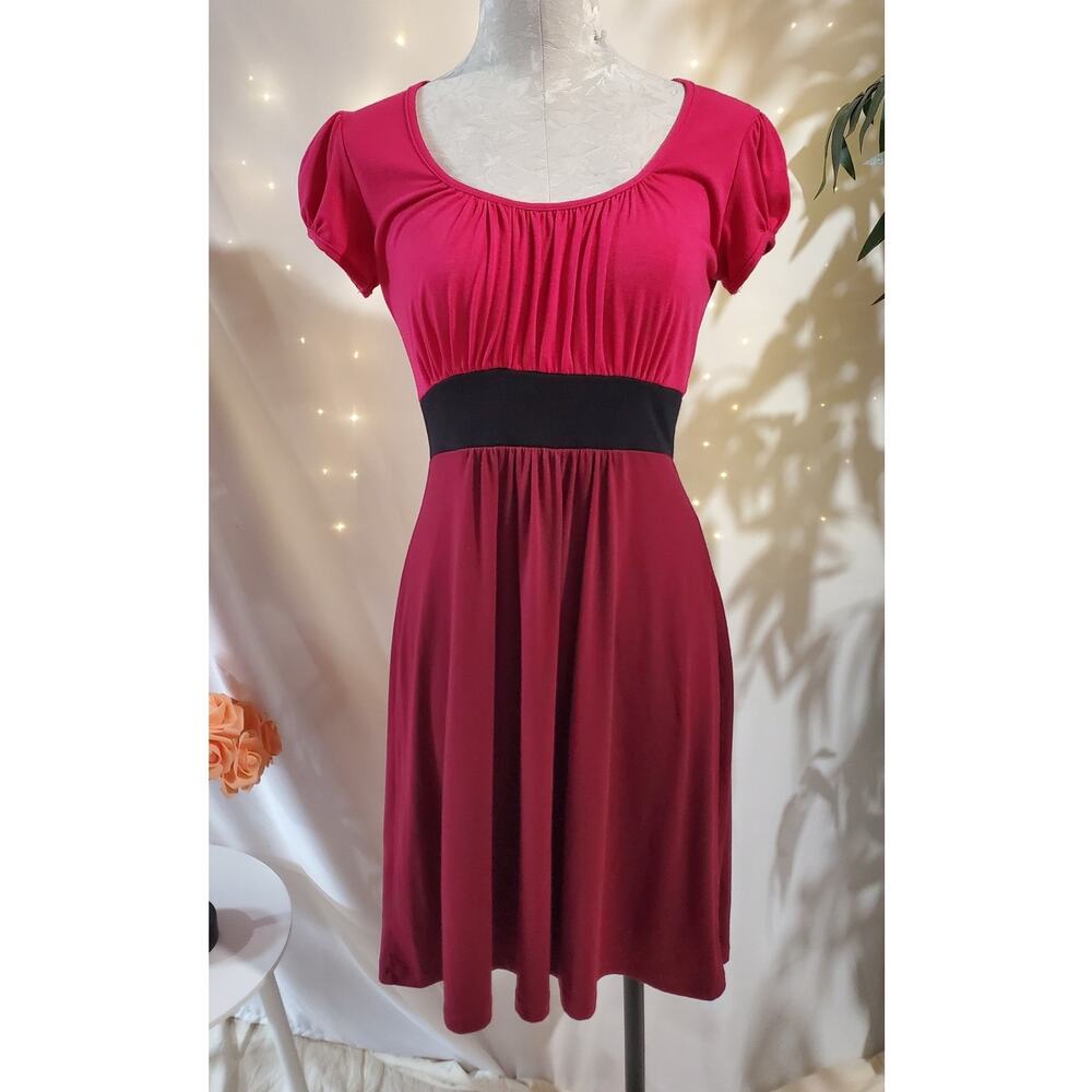 Vtg Delias 90s Y2K Ruched Babydoll Short Sleeve Dress Jr Size M Pink Scoop Neck